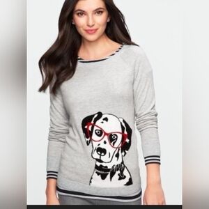 Talbots Dalmatian Red Glasses Dog Print Knit Sweater Vintage Size Medium